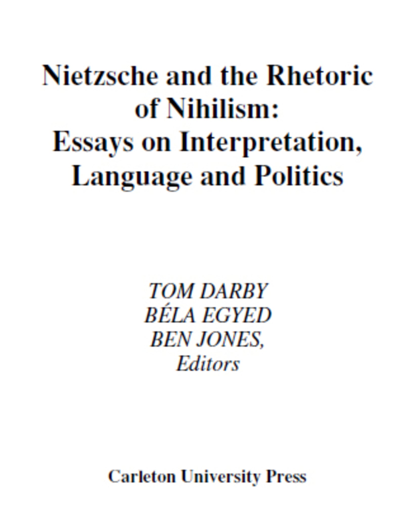 Cover image for Nietzsche and the Rhetoric of Nihilism ISBN 9780886290931